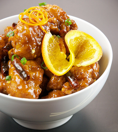 Orange chicken in a bowl